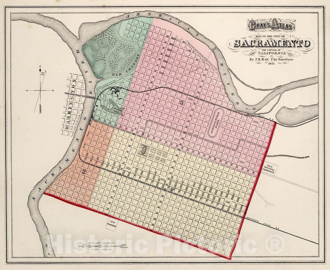 Historic Map : World Atlas Map, Sacramento. 1873 - Vintage Wall Art