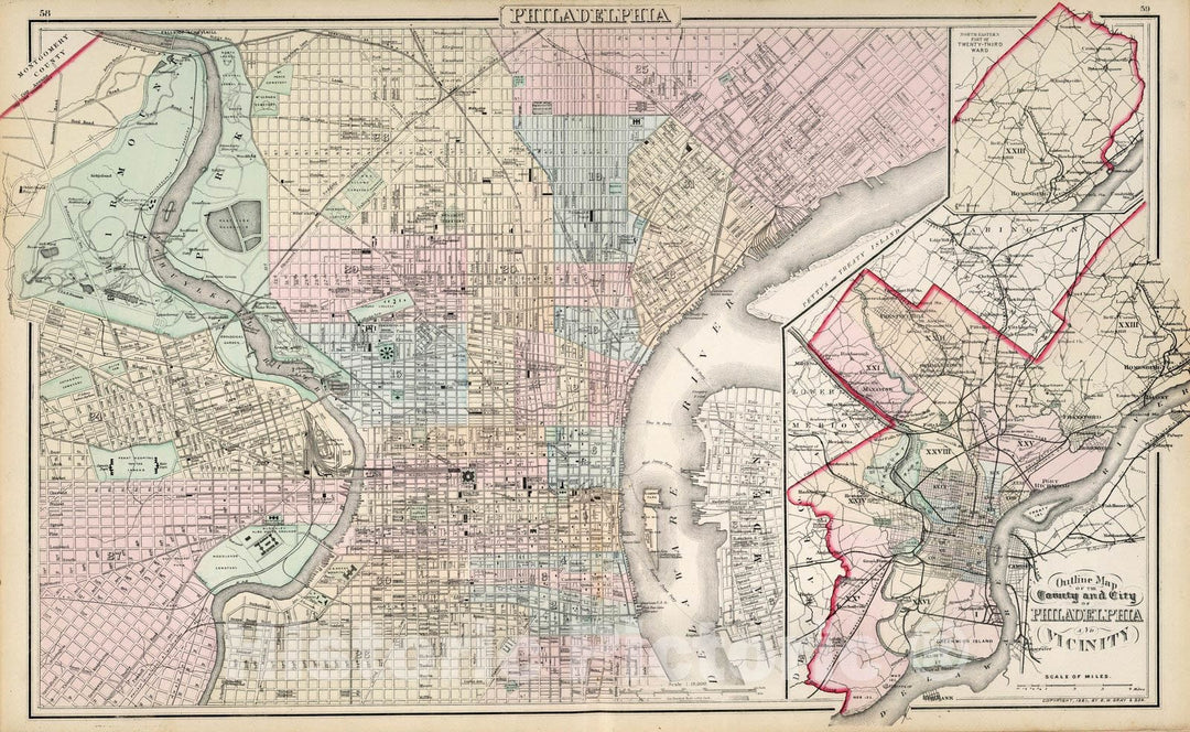 Historic Map : Philadelphia. 1883 - Vintage Wall Art