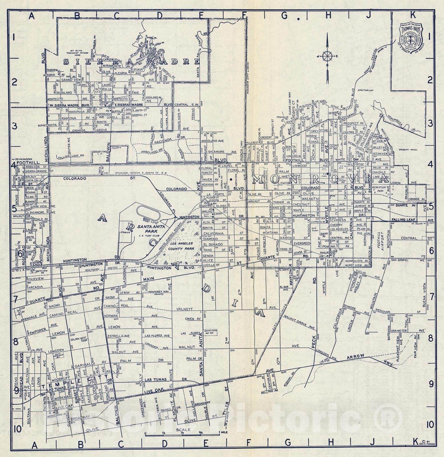 Historic Map : Sierra Madre (Calif), State Atlas Map, Sierra Madre. Monrovia. Arcadia, California. 1938 , Vintage Wall Art