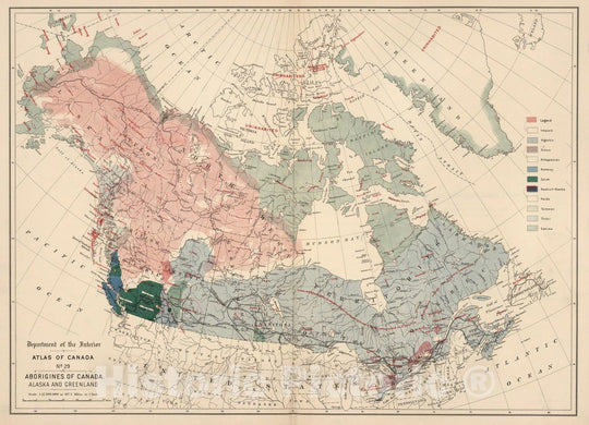 Historic Map : No. 29, Aborigines of Canada, Alaska and Greenland 1906 - Vintage Wall Art