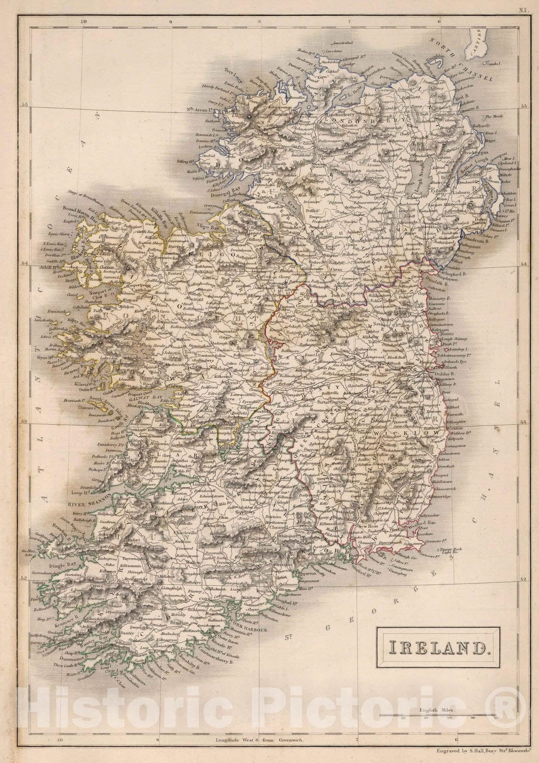 Historic Map : World Atlas Map, Ireland. 1841 - Vintage Wall Art