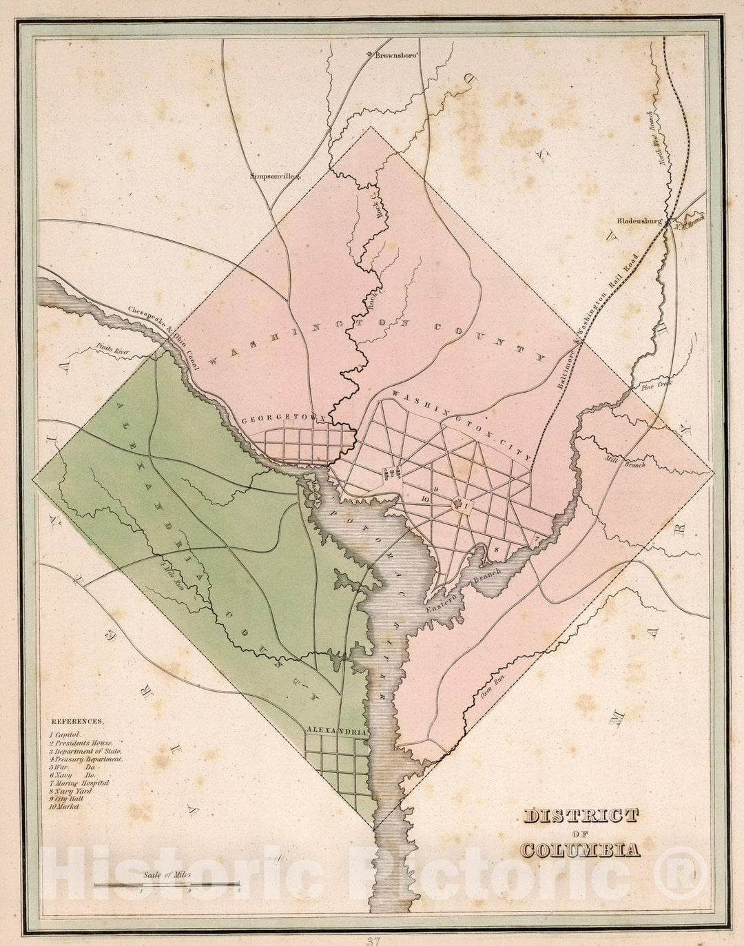 Historic Map : World Atlas Map, District of Columbia 1838 - Vintage Wall Art