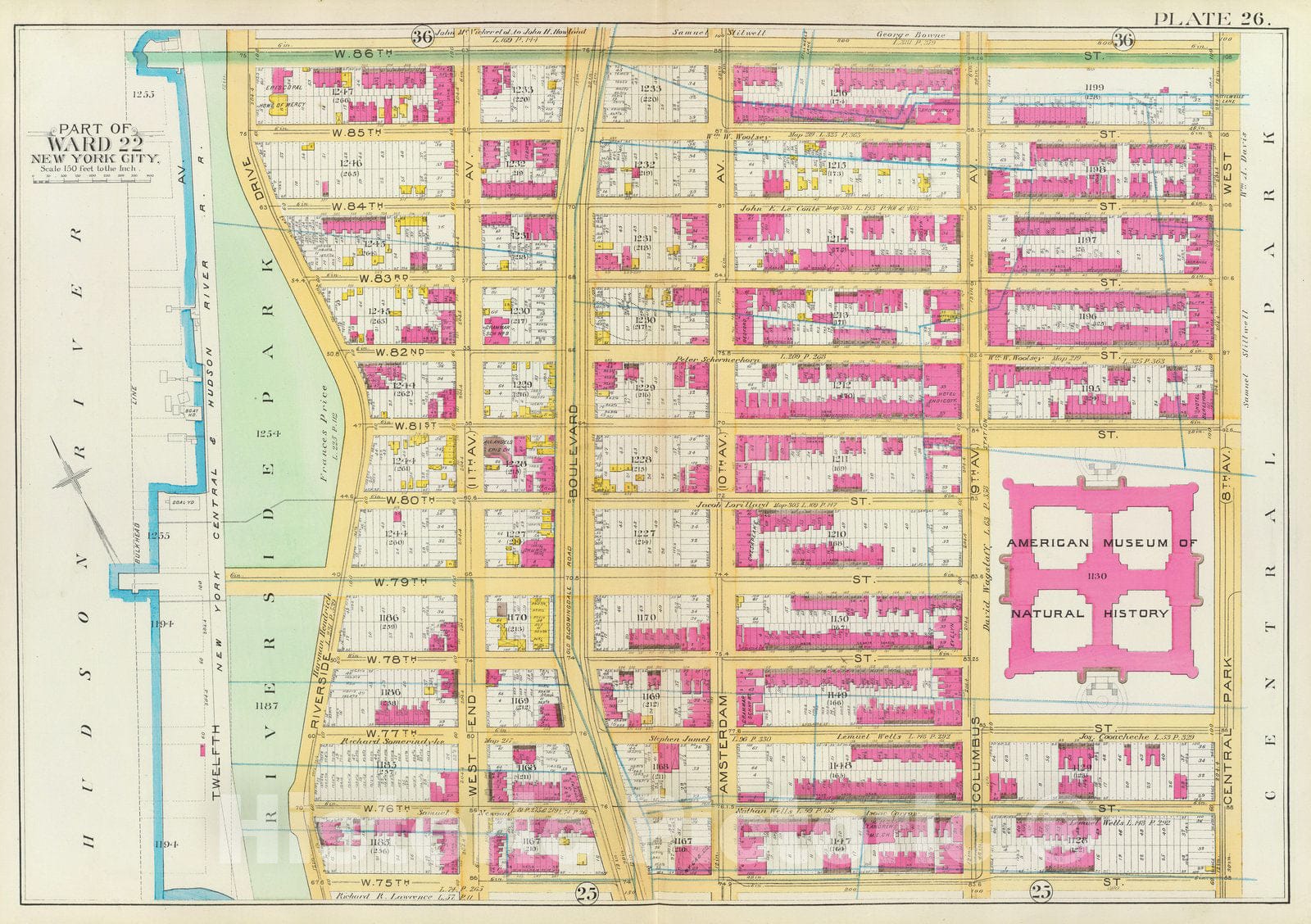 Historic Map : Manhattan Fire Insurance City Atlas Map, Pl. 26: ward 22. 1891 - Vintage Wall Art