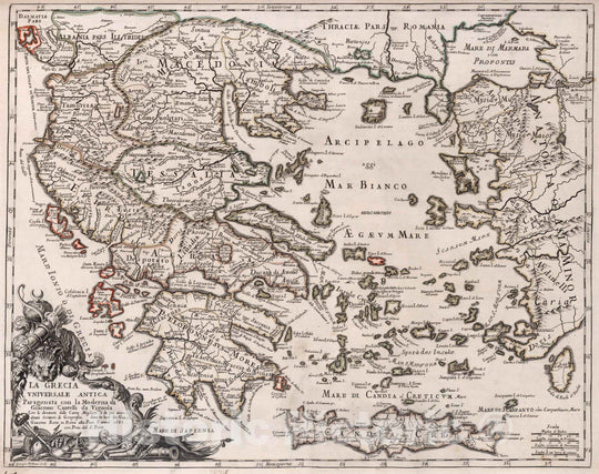 Historic Map : Greece, , EuropeLa Grecia Universale Antica paragonata 1683 , Vintage Wall Art