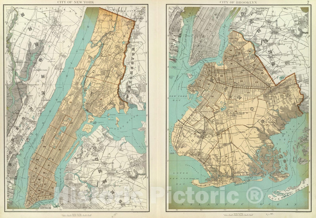 Historic Map : State Atlas Map, N.Y. City, Brooklyn. 1895 - Vintage Wall Art