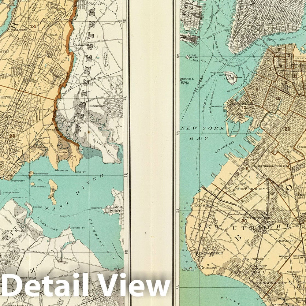 Historic Map : State Atlas Map, N.Y. City, Brooklyn. 1895 - Vintage Wall Art