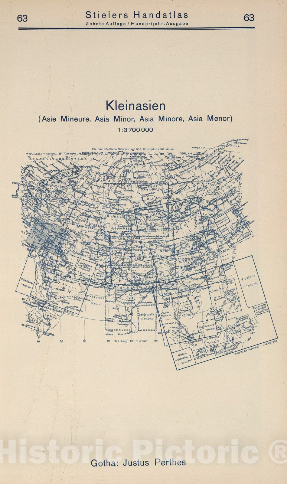 Historic Wall Map : Index Map: 63. Kleinasien. Asia Minor, 1925 - Vintage Wall Art