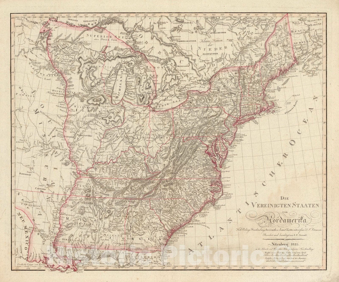 Historic Map : United States, , North America Die Vereinigten Staaten von Nordamerika 1825 , Vintage Wall Art