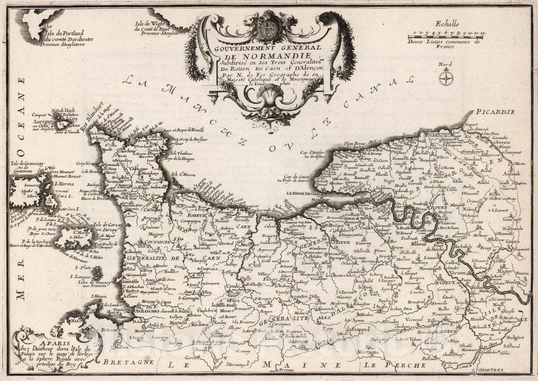 Historic Map : World Atlas Map, Gouvernement General de Normandie, France. 1717 - Vintage Wall Art