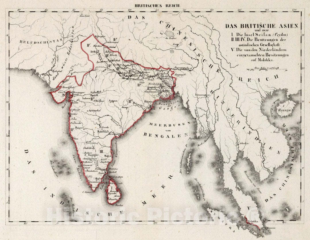 Historic Map : India, East Indies V.3:11-15:XV. Britisches Reich. Das Britische Asien 1830 , Vintage Wall Art