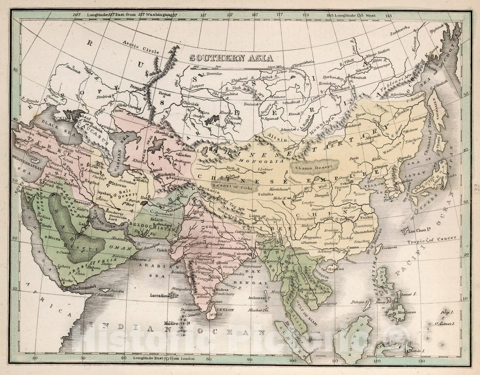 Historic Wall Map : World Atlas Map, Southern Asia 1838 - Vintage Wall Art