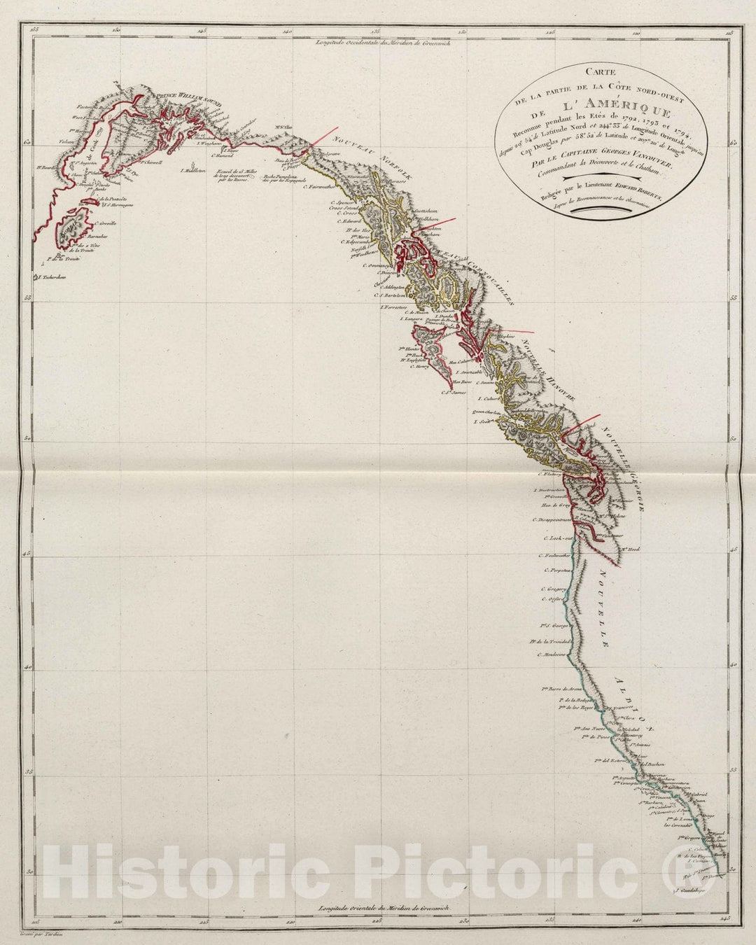 Historic Map : West Coast (North America)XXXII. Carte de la Partie de la Cote Nord-Ouest de l'Amerique. 1804 , Vintage Wall Art