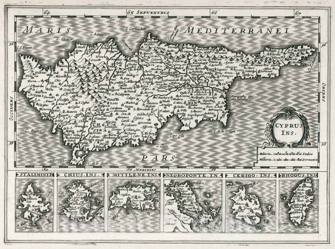 Historic Map : World Atlas Map, Cyprus Ins 1636 - Vintage Wall Art