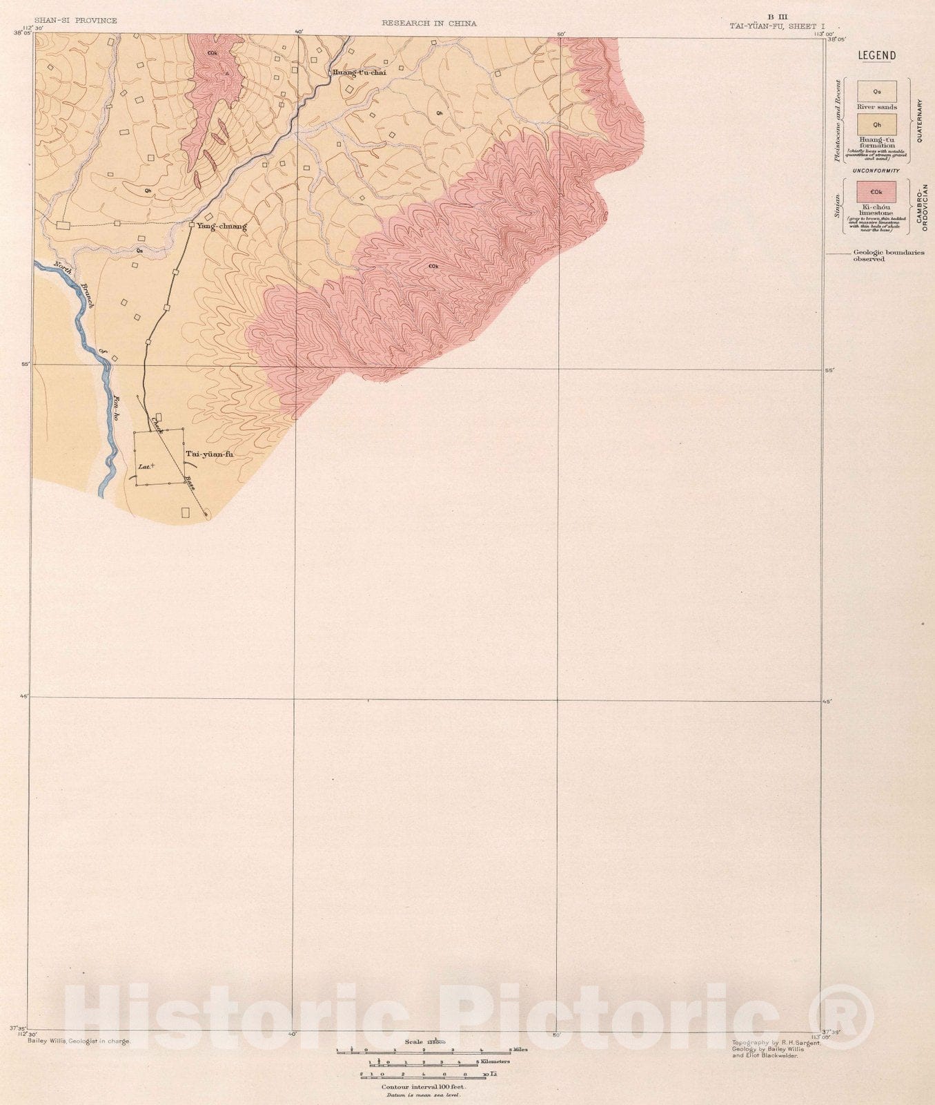 Historic Map : Geologic Atlas Map, B-III. Tai-Yuan-Fu Sheet I. 1906 - Vintage Wall Art