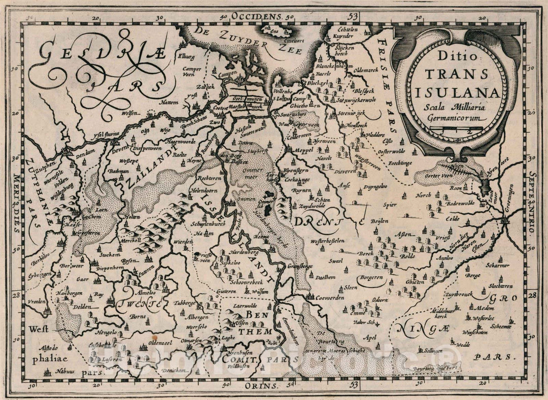 Historic Wall Map : Netherlands,Ditio Trans Isulana. 1636 , Vintage Wall Art