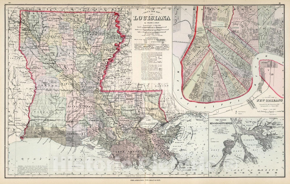 Historic Map : Louisiana. 1878 - Vintage Wall Art