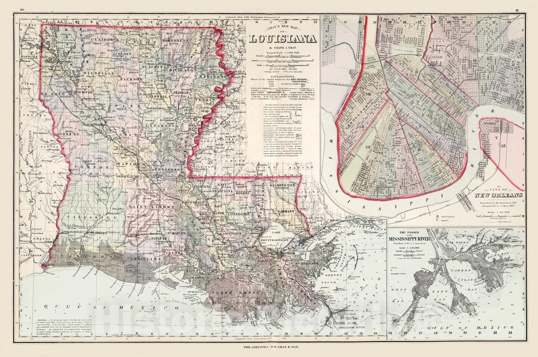 Historic Map : Louisiana. 1878 - Vintage Wall Art