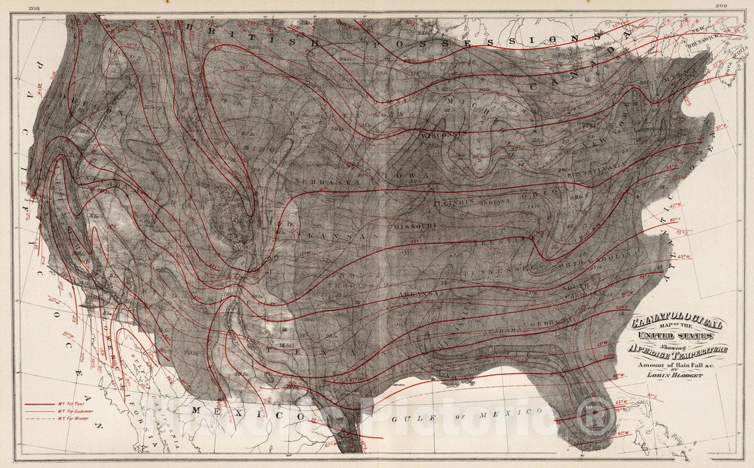 Historic Map : Climatological Map of the United States, 1884 - Vintage Wall Art