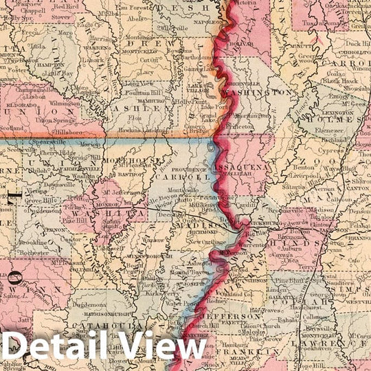 Historic Map : County map of the States of Arkansas, Mississippi and Louisiana, 1868 - Vintage Wall Art