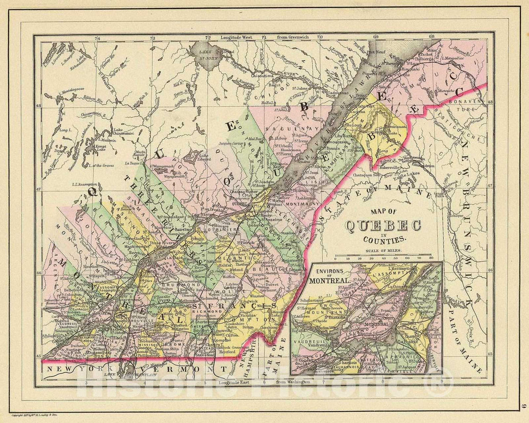 Historic Map : World Atlas Map, Quebec. 1890 - Vintage Wall Art