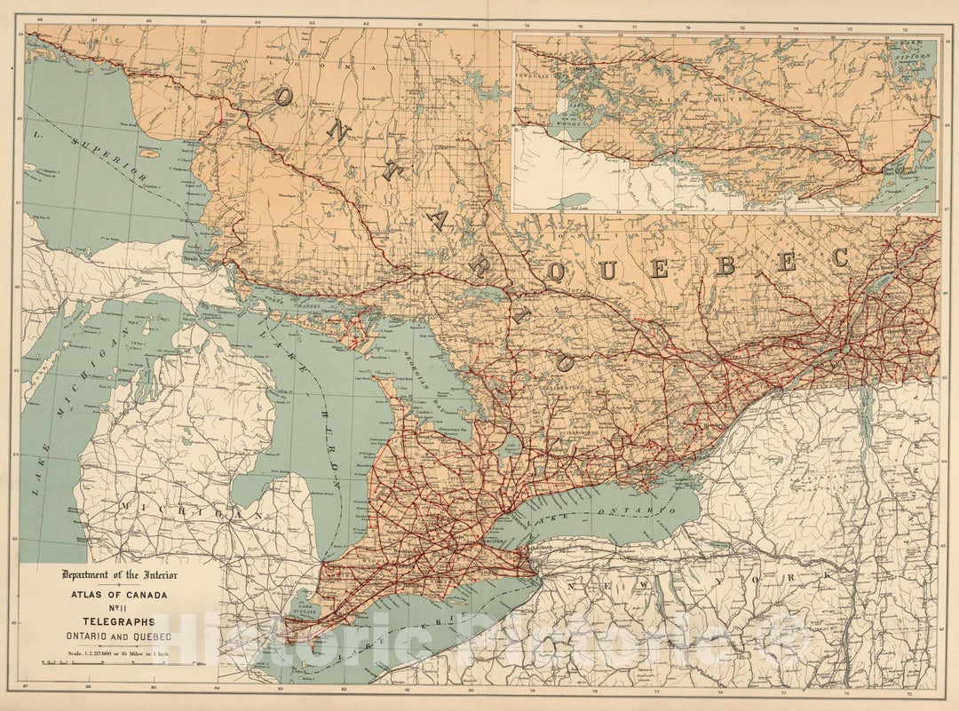 Historic Map : No.11, Telegraphs : Ontario and Quebec 1906 - Vintage Wall Art