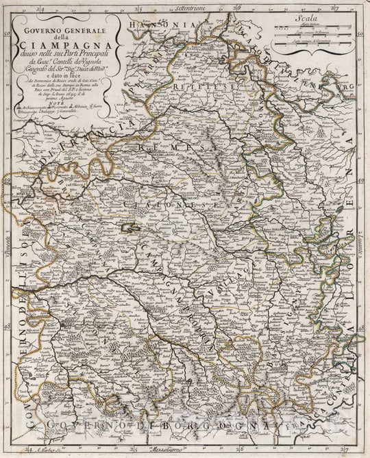 Historic Map : France, , EuropeGoverno generale della Ciampagna 1695 , Vintage Wall Art