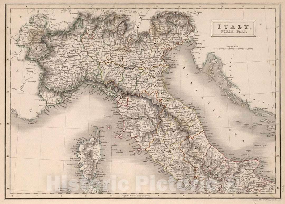 Historic Map : World Atlas Map, Italy, North Part. 1841 - Vintage Wall Art