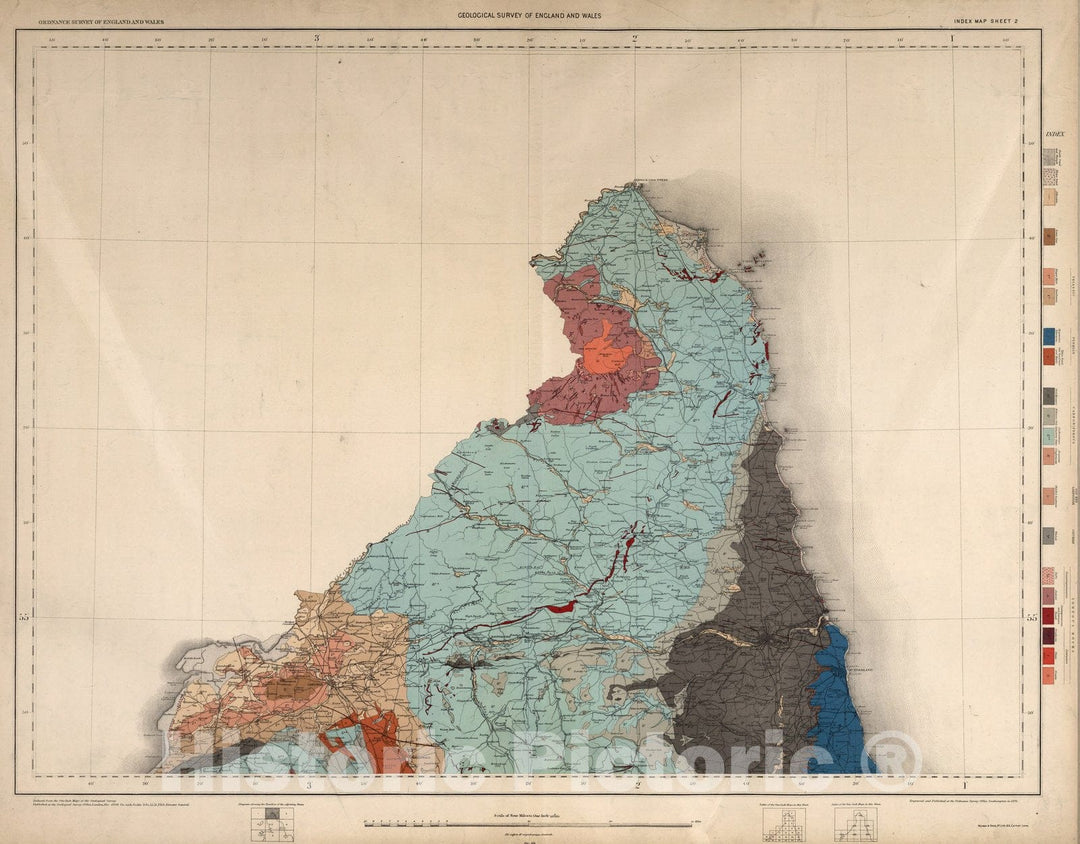 Historic Map : Geologic Atlas Map, Sheet 2. Ordnance Survey of England and Wales. 1891 - Vintage Wall Art