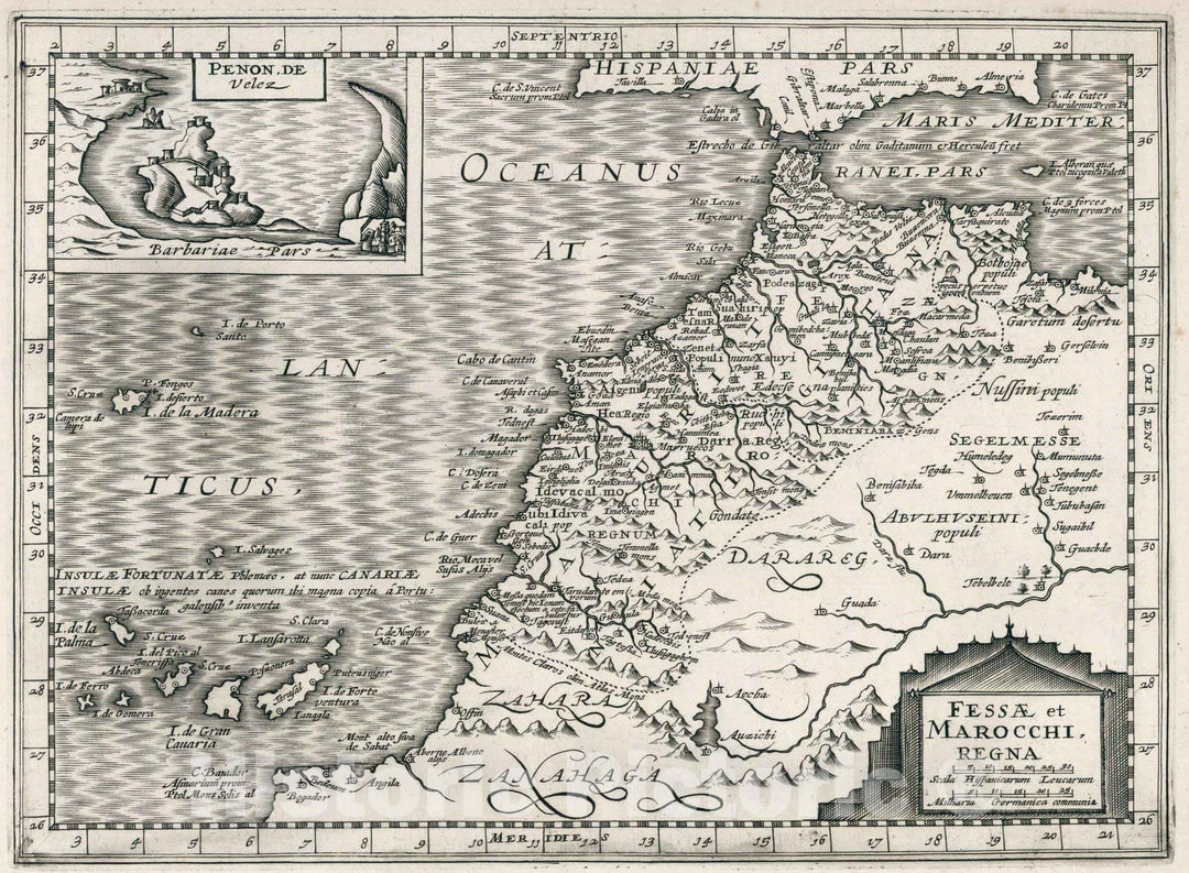 Historic Map : Morocco, Northwest AfricaFessae et Marocchi, regna 1636 , Vintage Wall Art