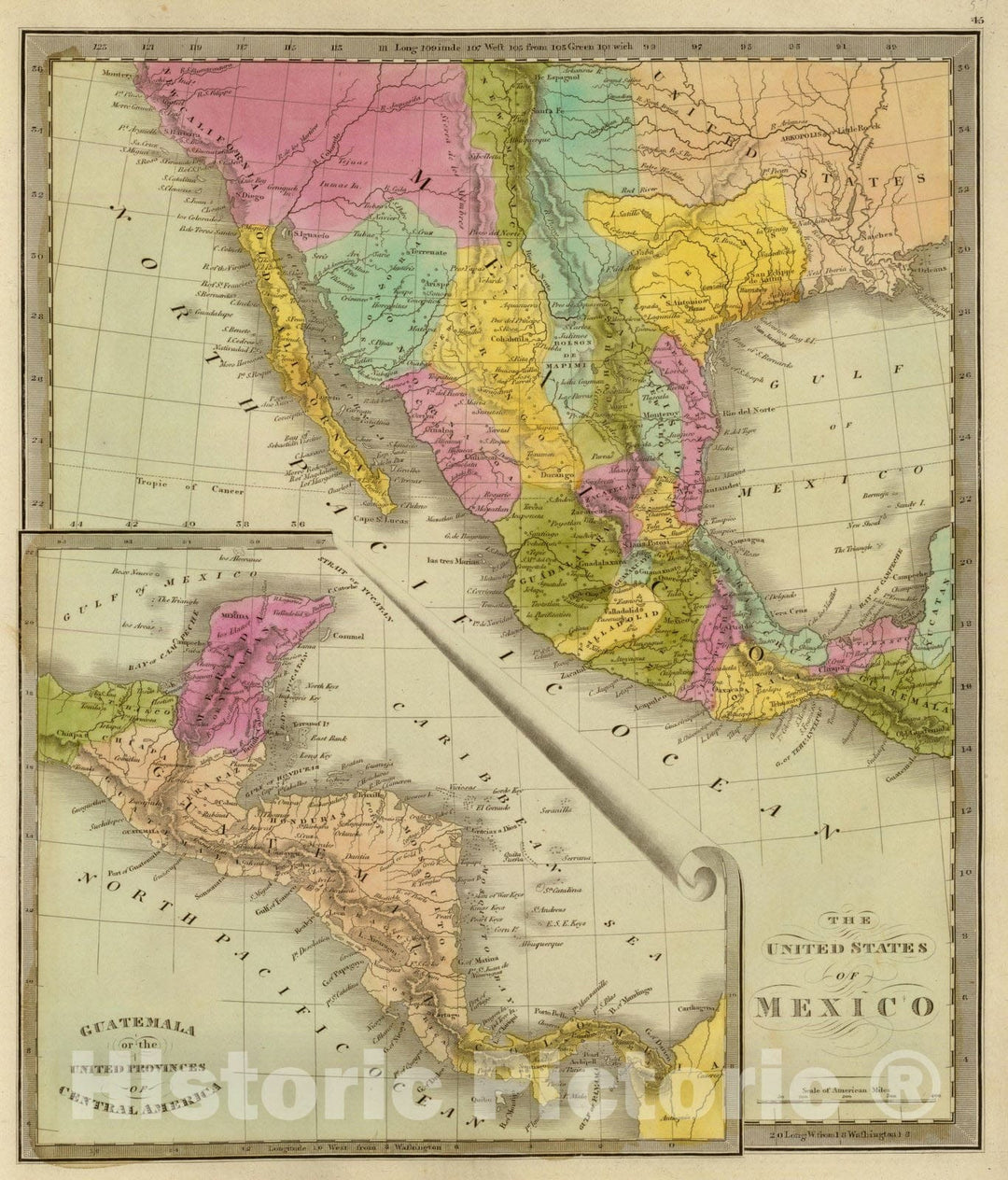 Historic Map : World Atlas Map, United States of Mexico. 1840 - Vintage Wall Art