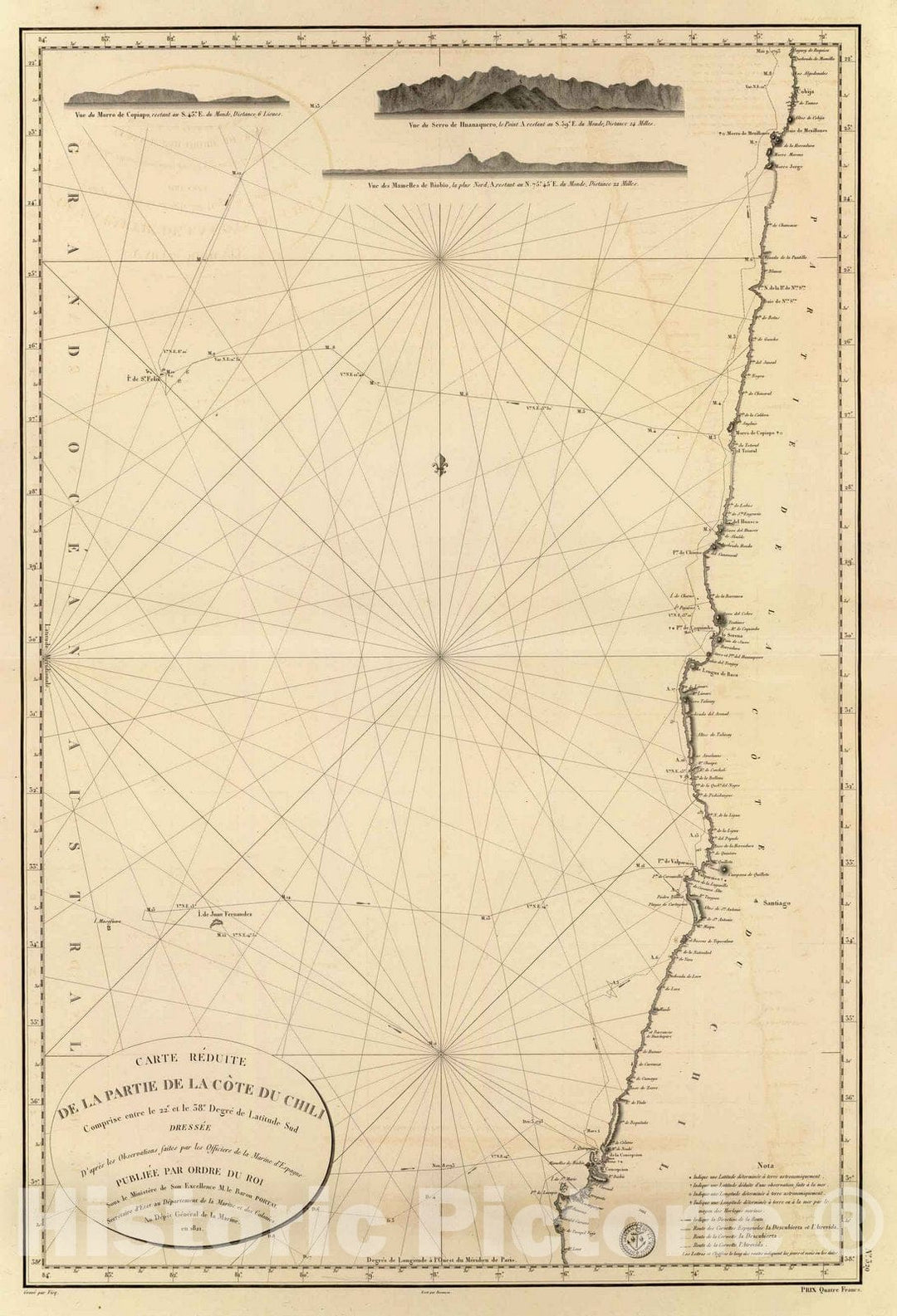 Historic Map : Chile, Chart Map, Chili, cote. 1821 , Vintage Wall Art