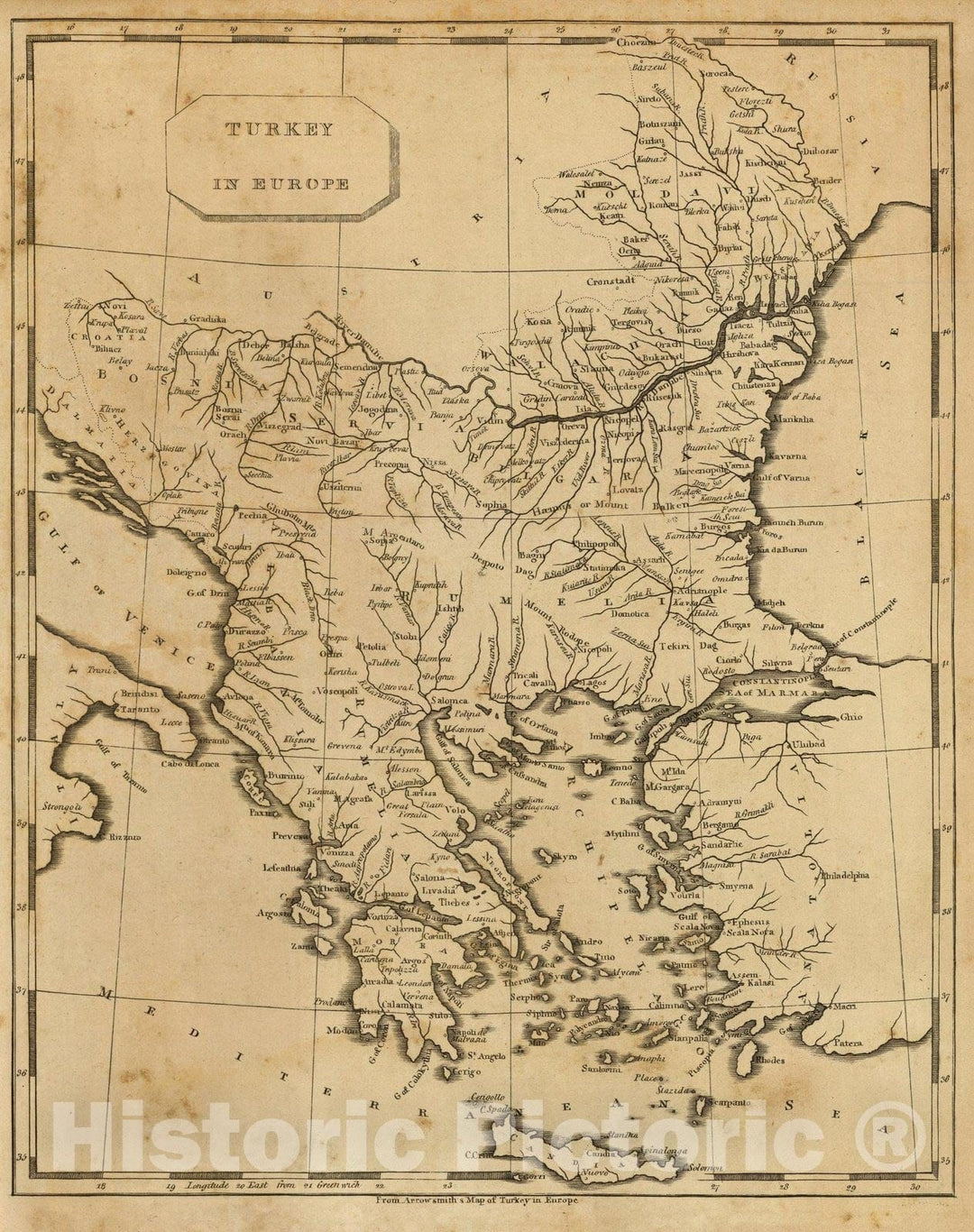 Historic Map : World Atlas Map, Turkey In Europe. 1812 - Vintage Wall Art