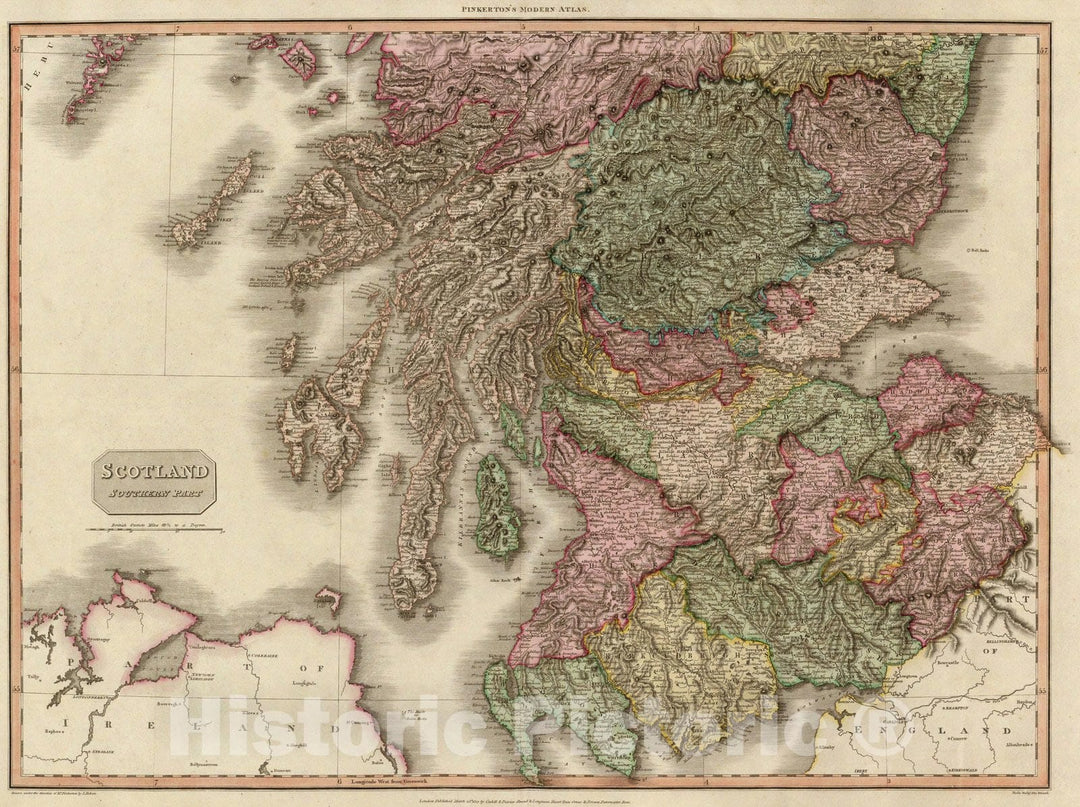 Historic Map : World Atlas Map, Scotland, southern part. 1812 - Vintage Wall Art