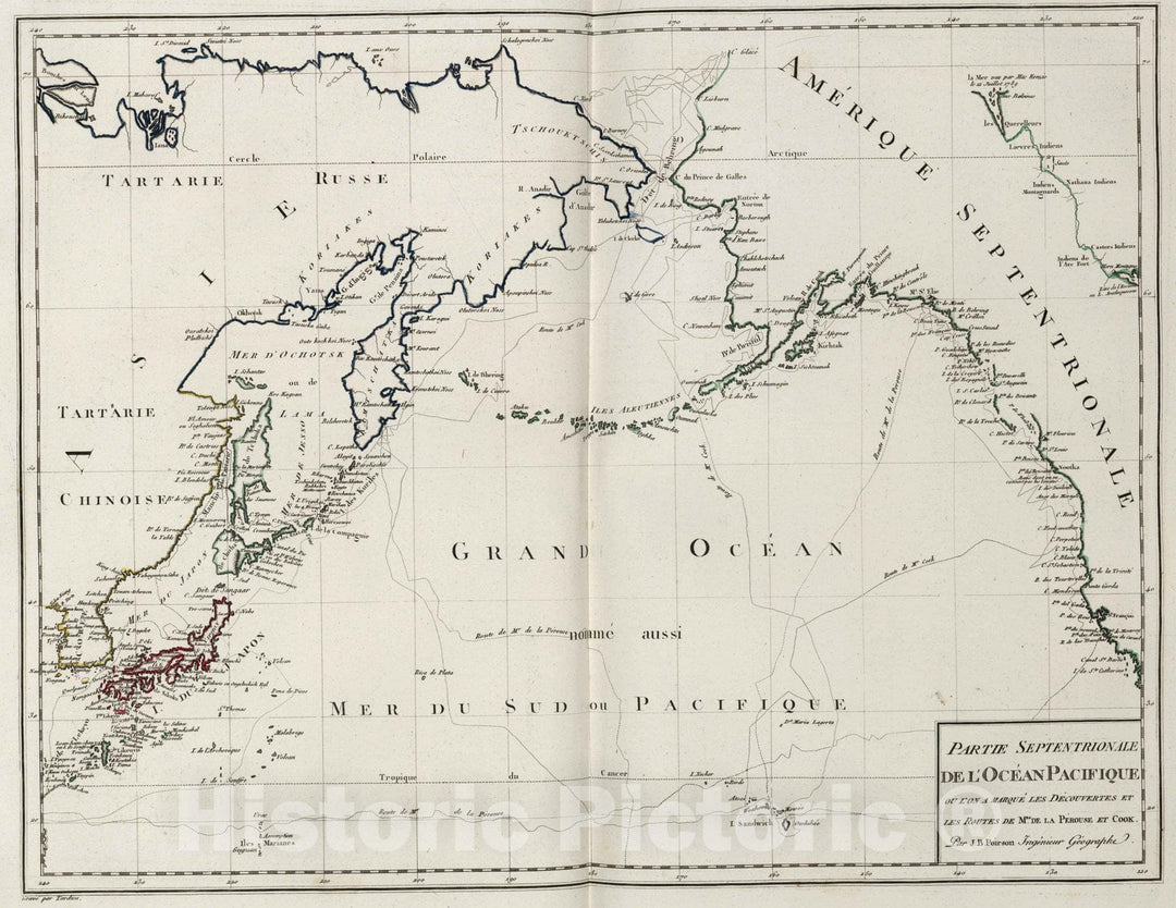 Historic Map : World Atlas Map, XXVI. Partie Septentrionale de Ocean l'Pacifique. 1804 - Vintage Wall Art