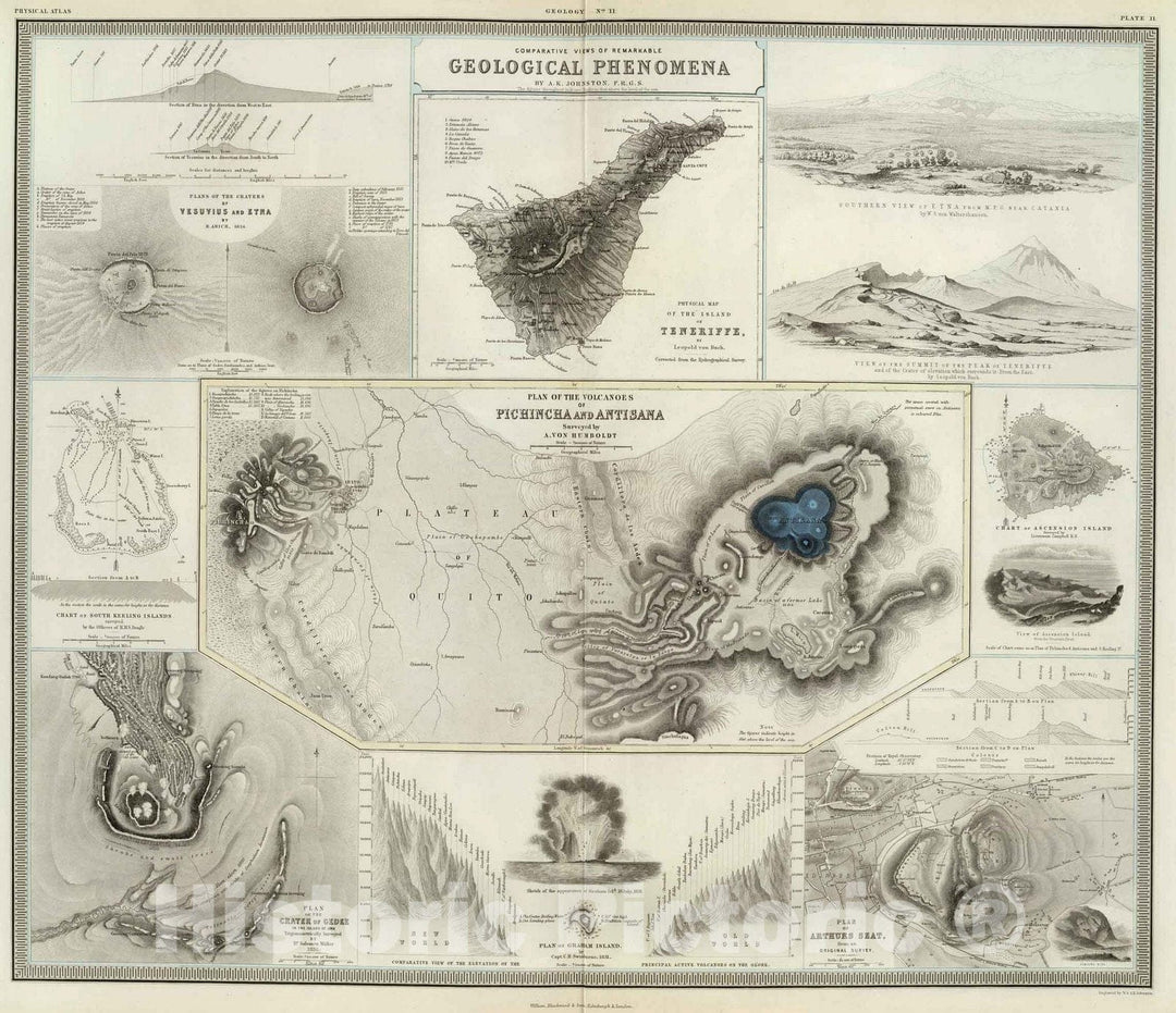 Historic Map : Physical Atlas Map, Geological phenomena. 1856 - Vintage Wall Art