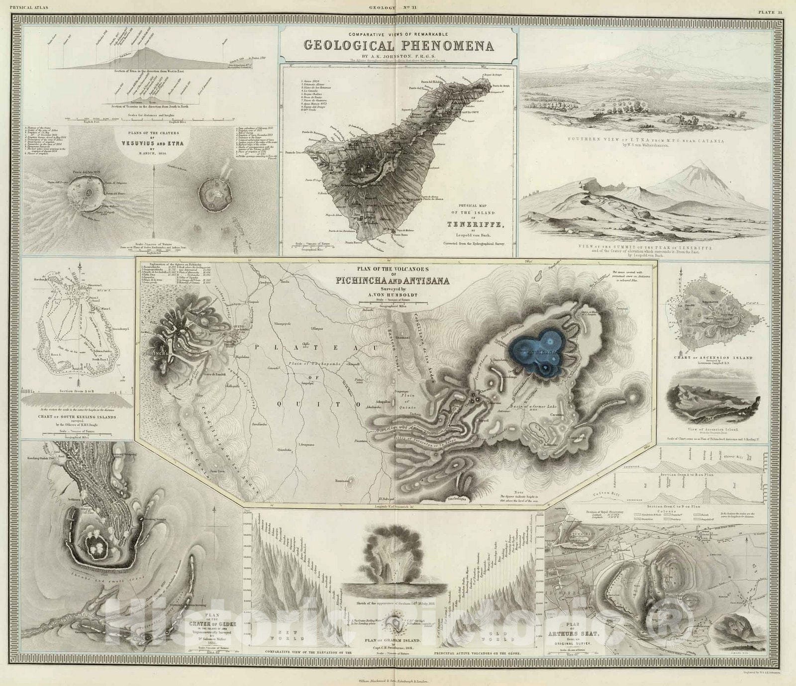 Historic Map : Physical Atlas Map, Geological phenomena. 1856 - Vintage Wall Art