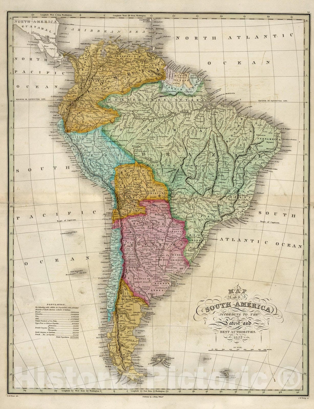 Historic Map : South America. 1827 - Vintage Wall Art