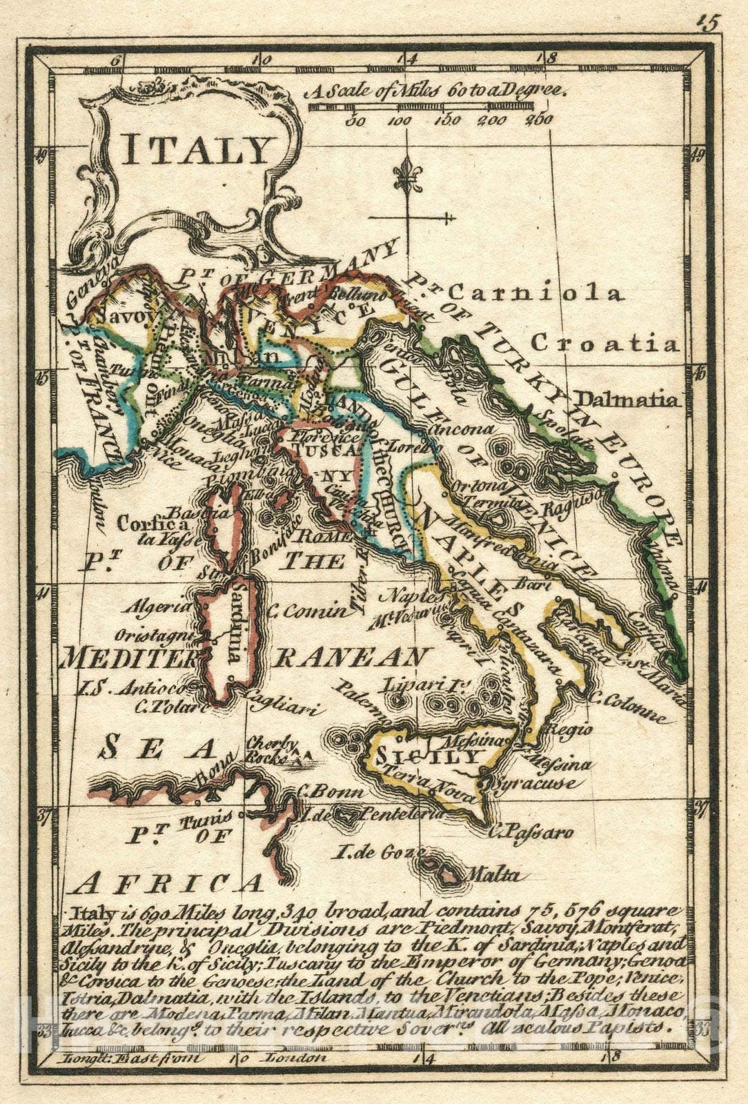 Historic Map : World Atlas Map, Italy 1758 - Vintage Wall Art