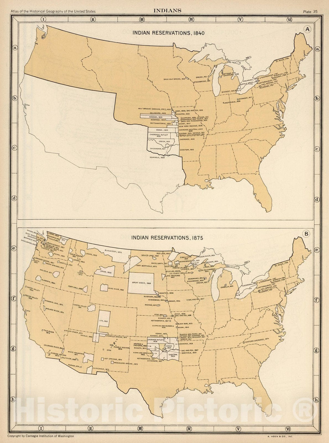 Historic Map : Historical Atlas Map, Plate 35. Indians. Indian Reservations, 1840, 1875. 1875 - Vintage Wall Art