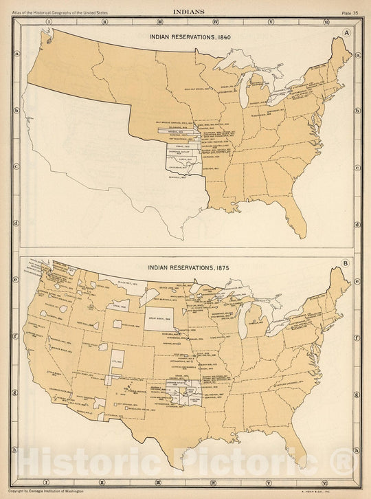 Historic Map : Historical Atlas Map, Plate 35. Indians. Indian Reservations, 1840, 1875. 1875 - Vintage Wall Art