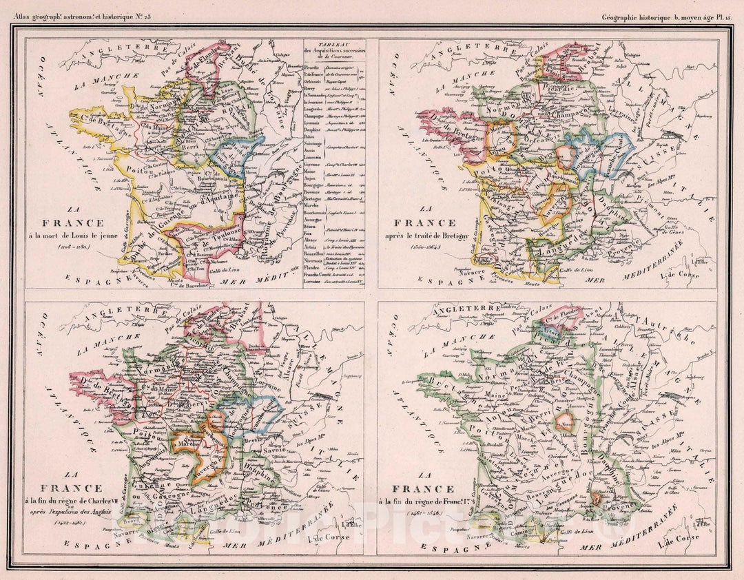 Historic Map : France,23. La France Historique. 1834 , Vintage Wall Art