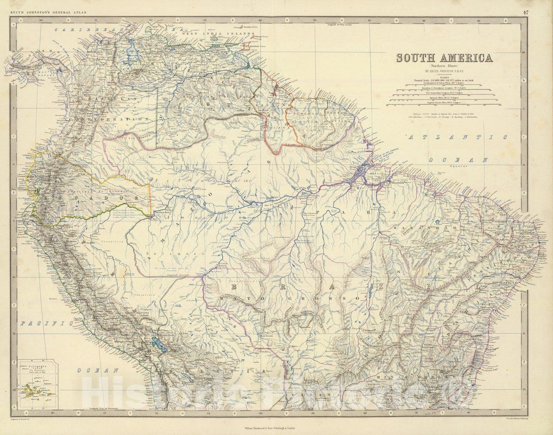 Historic Map : World Atlas Map, South America N. 1861 - Vintage Wall Art