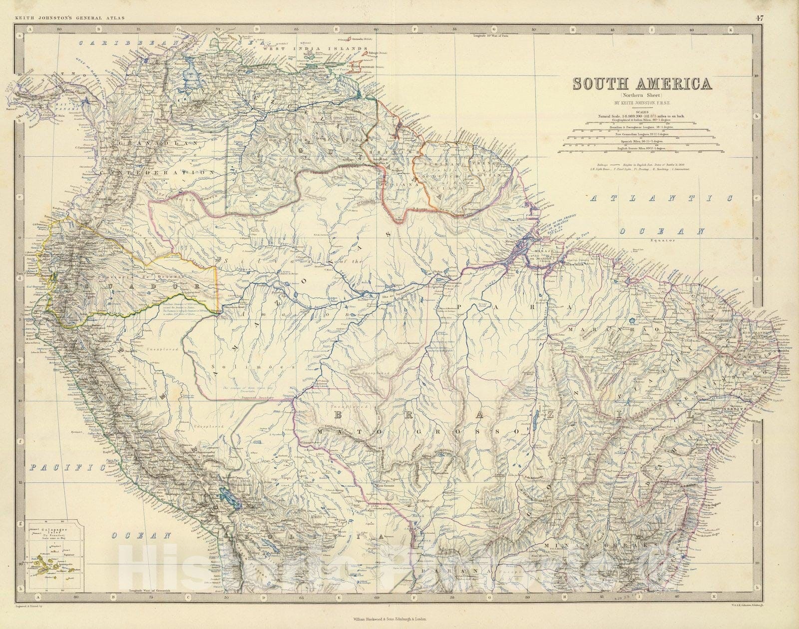 Historic Map : World Atlas Map, South America N. 1861 - Vintage Wall Art