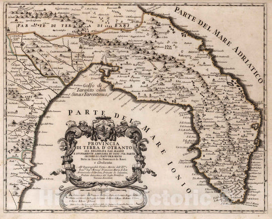 Historic Map : Italy, , EuropeProvincia di terra d'Otranto 1714 , Vintage Wall Art