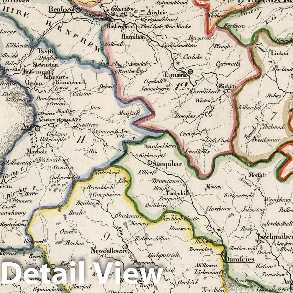 Historic Map : Scotland, V.3:11-15:XV. Britisches Reich. B. Kon: Scotland. a. Sudscotland. Shire: 1-12 1830 , Vintage Wall Art