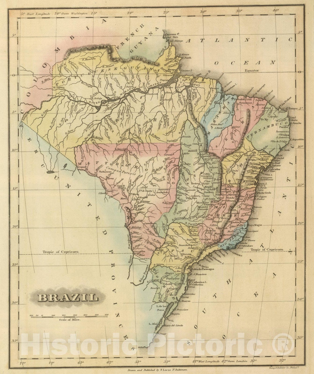 Historic Wall Map : World Atlas Map, Brazil. 1817 - Vintage Wall Art