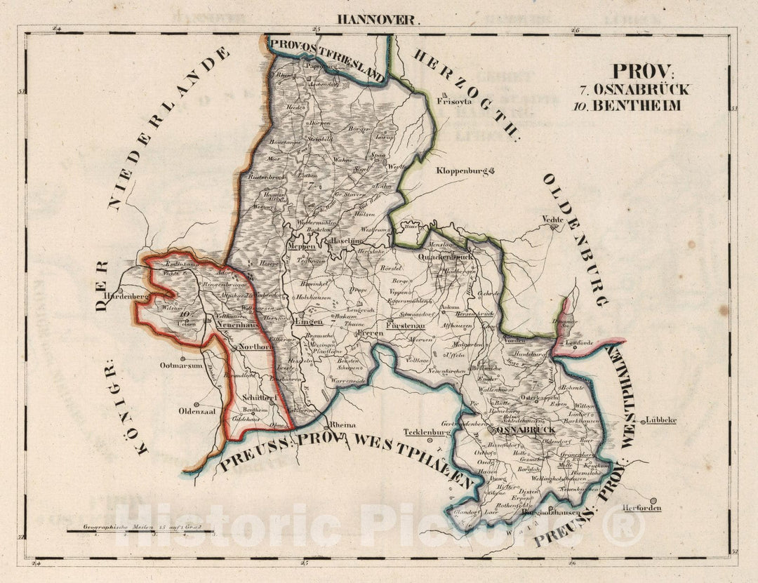 Historic Map : Germany, V. 2:6-10: VII: II. Hannover. Prov: 7. Osnabruck. 10. Betheim 1825 , Vintage Wall Art