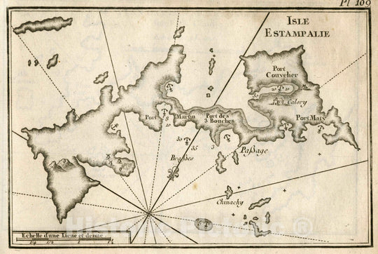 Historic Wall Map : Chart Map, Pl. 109. Astypalaia Island, Dodecanese, Greece. 1764 - Vintage Wall Art