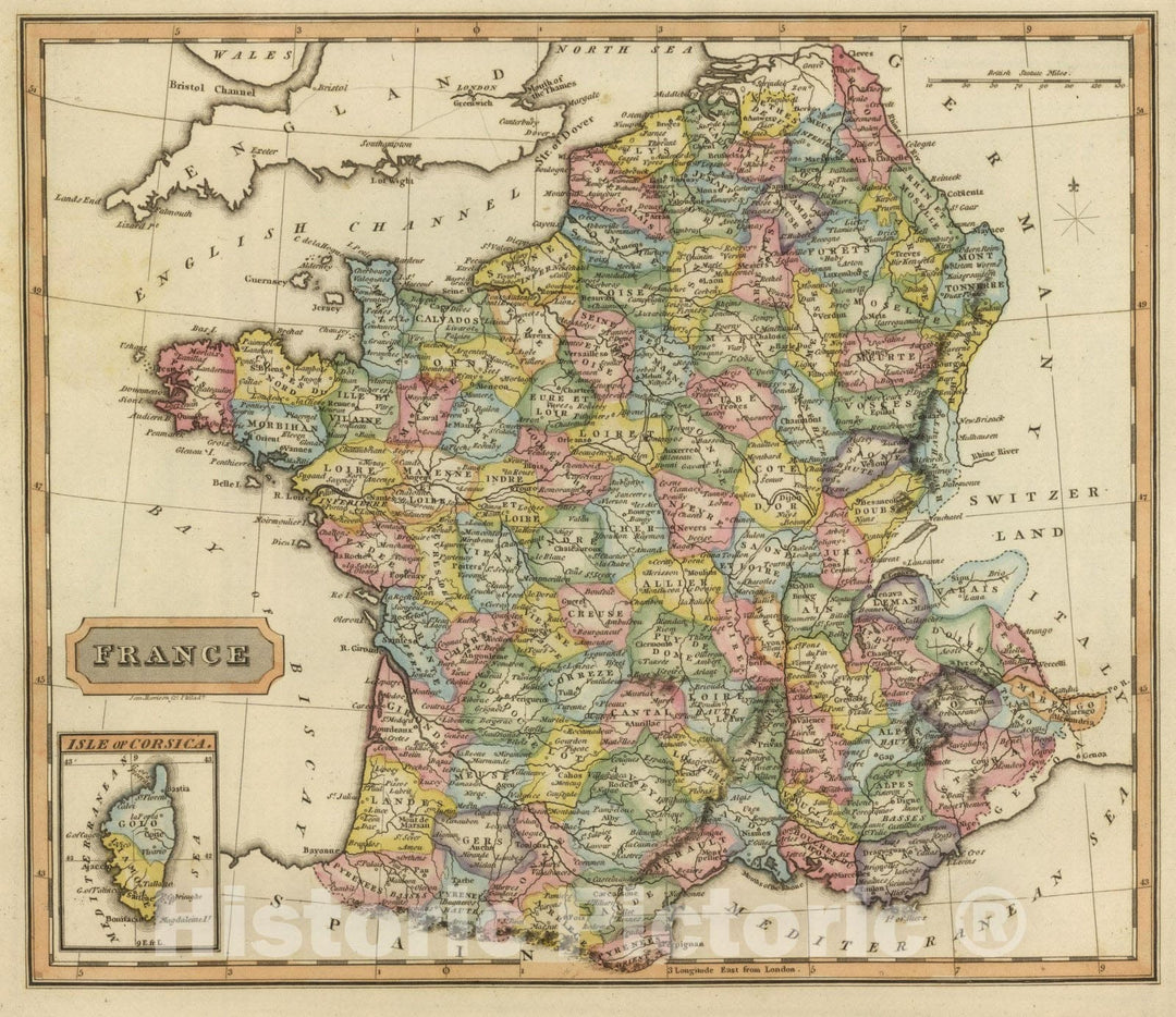 Historic Map : World Atlas Map, France. 1822 - Vintage Wall Art