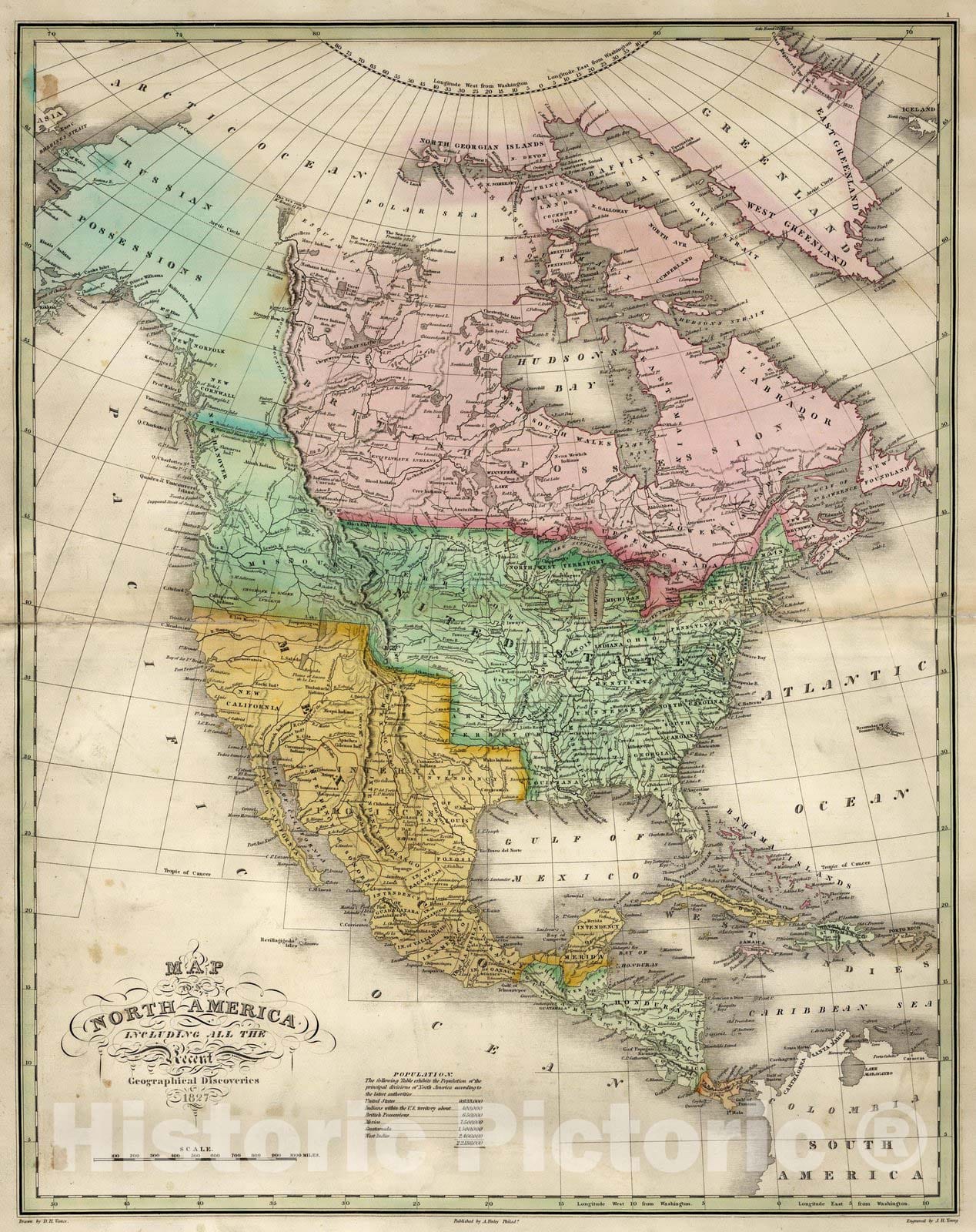 Historic Map : North America. 1827 - Vintage Wall Art